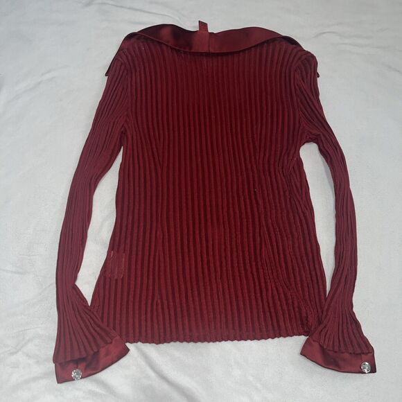 Vintage Designer JS Collections Ruby Red Vixen Blouse Sz 10 Crystal Buttons - Picture 11 of 12